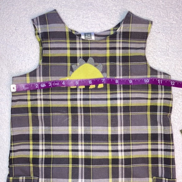 Carters 24m grey plaid dinosaur jon jon romper - Picture 4 of 8